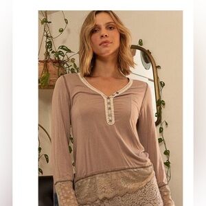 NWT POL Women's Mocha Long sleeve V-neck top, loungewear sizes S M L